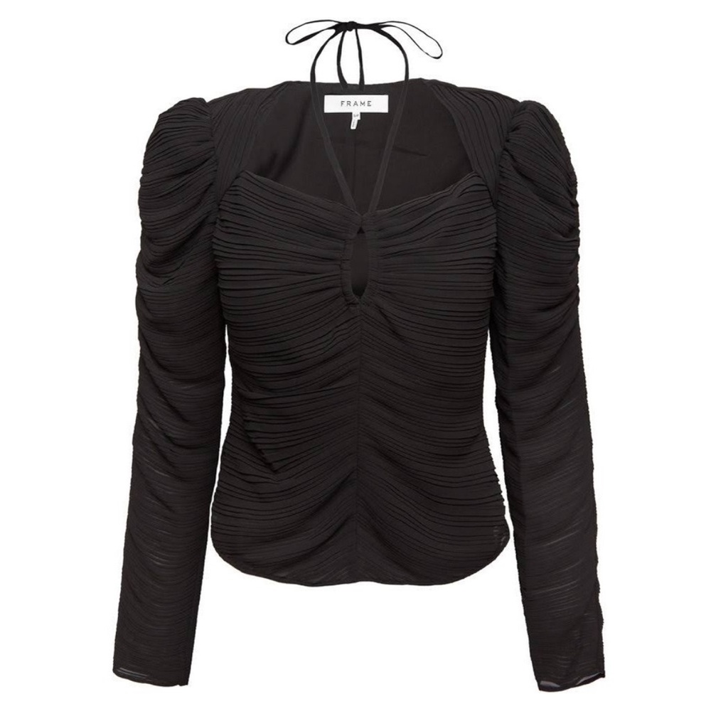 New Frame Black Puff Long Sleeve Ruched Top Size XL